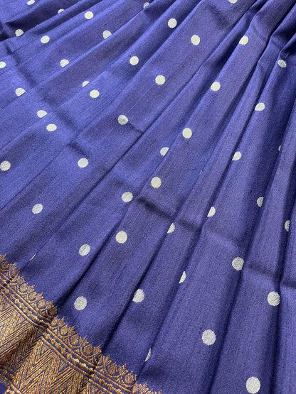 BLUE TASSAR SILK PURE HANDLOOM BANARASI SAREE