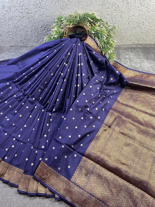 BLUE TASSAR SILK PURE HANDLOOM BANARASI SAREE
