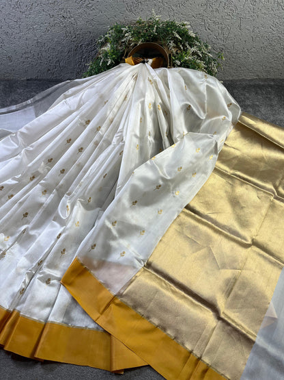 WHITE SILK PURE HANDLOOM CHANDERI SAREE