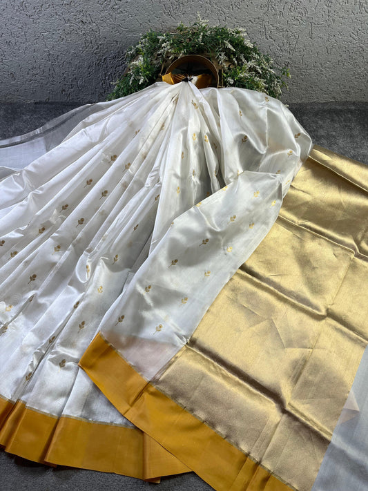 WHITE SILK PURE HANDLOOM CHANDERI SAREE