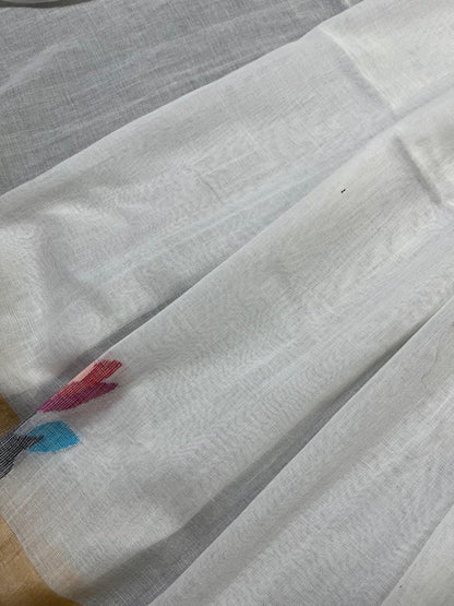WHITE COTTON PURE HANDLOOM JAMDANI SAREE