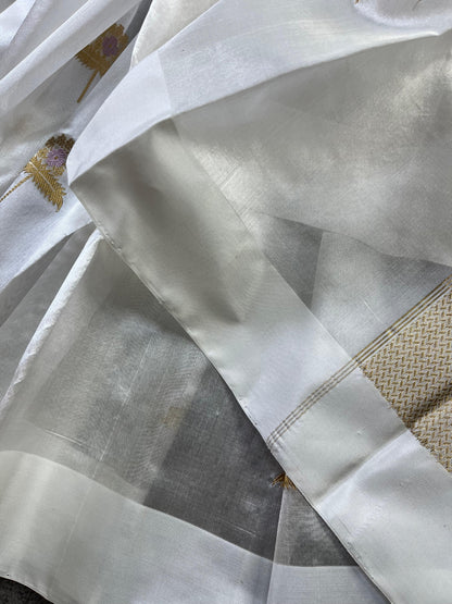 WHITE SILK PURE HANDLOOM CHANDERI SAREE