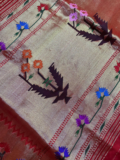 RED SILK PURE HANDLOOM PAITHANI SAREE