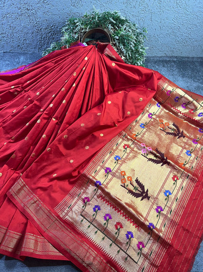 RED SILK PURE HANDLOOM PAITHANI SAREE