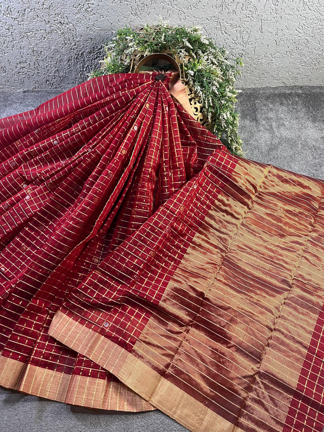 RED SILK PURE HANDLOOM CHANDERI SREE