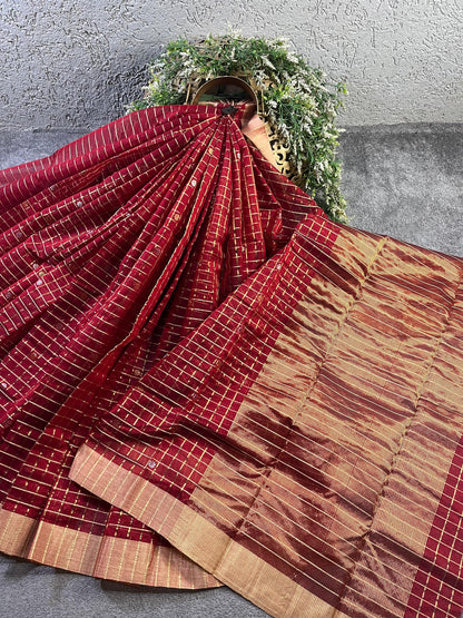 RED SILK PURE HANDLOOM CHANDERI SREE