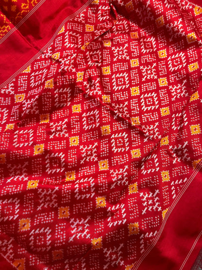 RED SILK PURE HANDLOOM  IKKAT SAREE