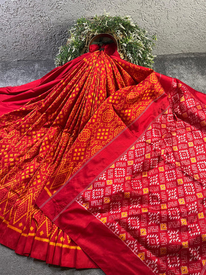 RED SILK PURE HANDLOOM  IKKAT SAREE