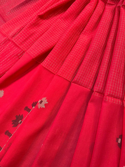 RED COTTON PURE HANDLOOM MUL SAREE
