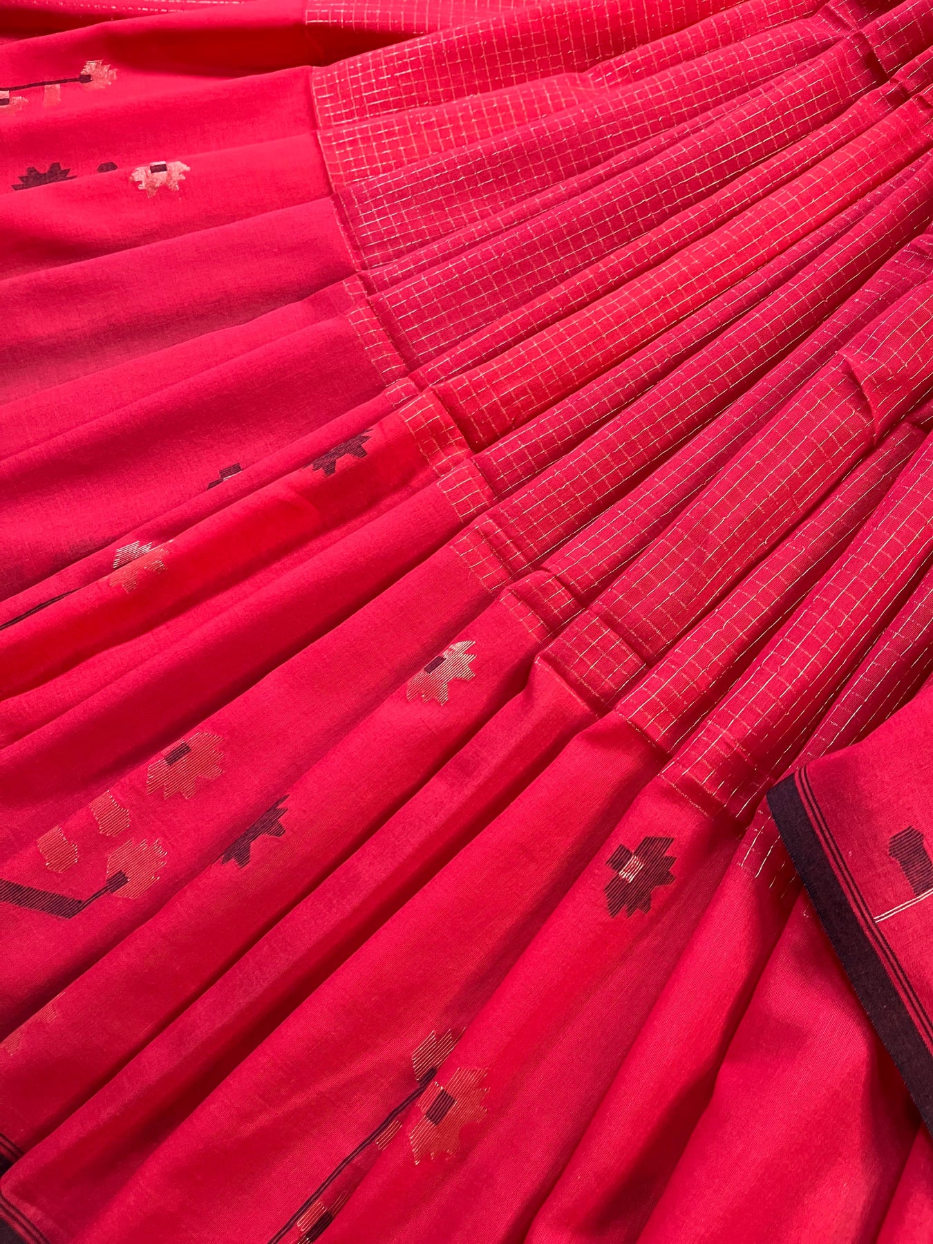RED COTTON PURE HANDLOOM MUL SAREE