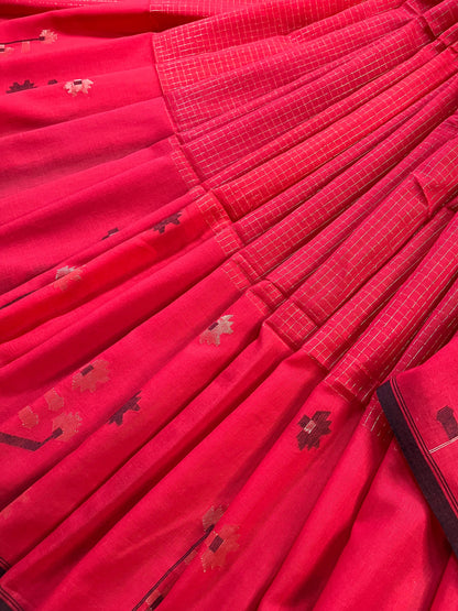 RED COTTON PURE HANDLOOM MUL SAREE