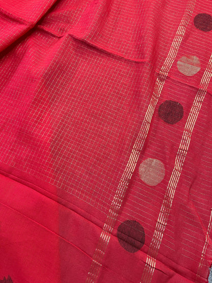 RED COTTON PURE HANDLOOM MUL SAREE