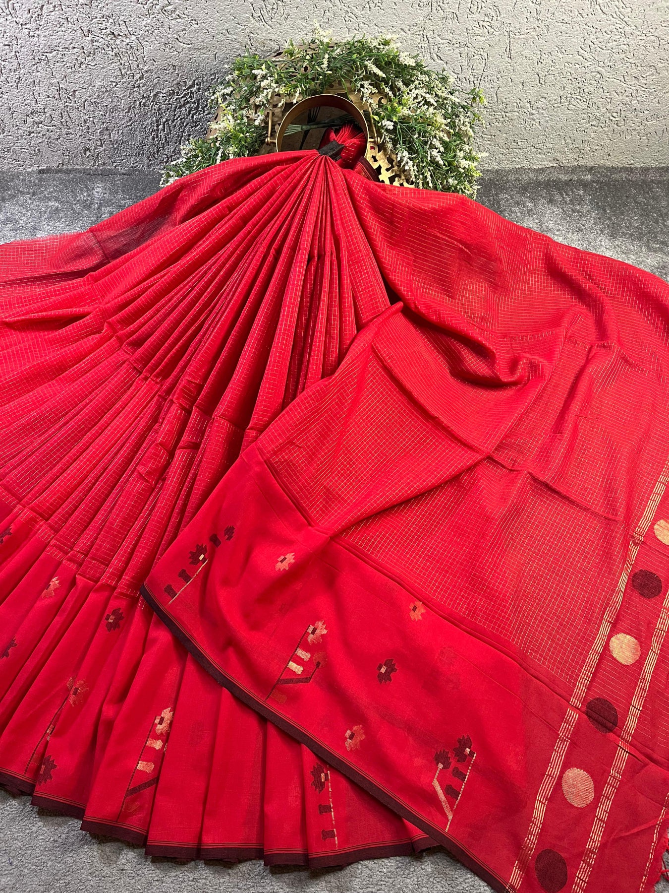 RED COTTON PURE HANDLOOM MUL SAREE
