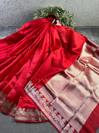 RED SILK PURE HANDLOOM  CHANDERI SAREE