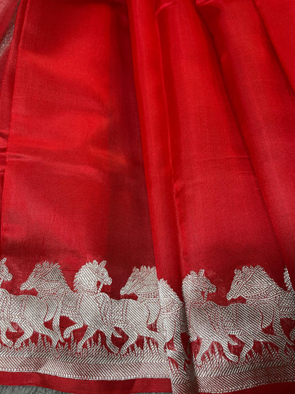 RED SILK PURE HANDLOOM  CHANDERI SAREE