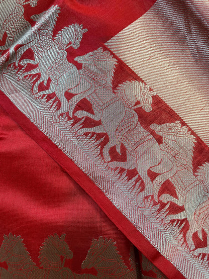 RED SILK PURE HANDLOOM  CHANDERI SAREE