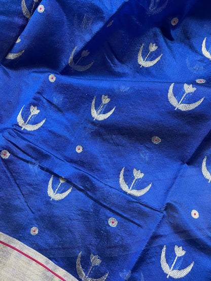 ROYAL BLUE SILKPURE HANDLOOM CHANDERI SAREE