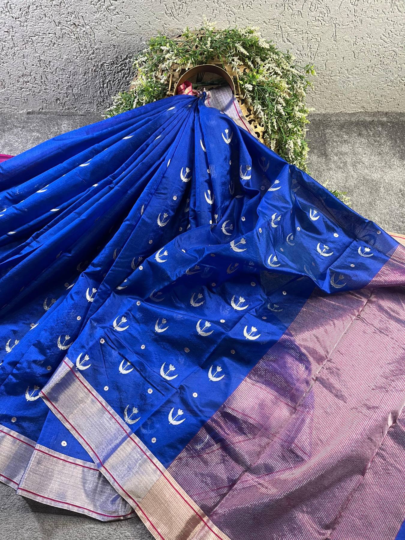 ROYAL BLUE SILKPURE HANDLOOM CHANDERI SAREE