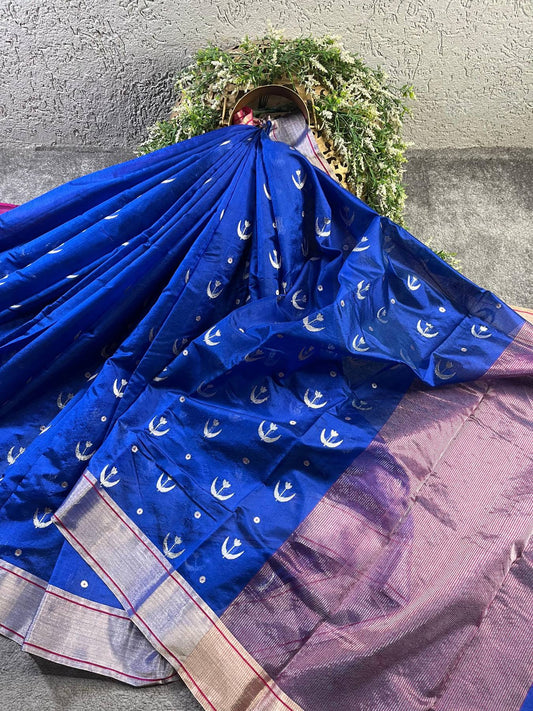 ROYAL BLUE SILKPURE HANDLOOM CHANDERI SAREE