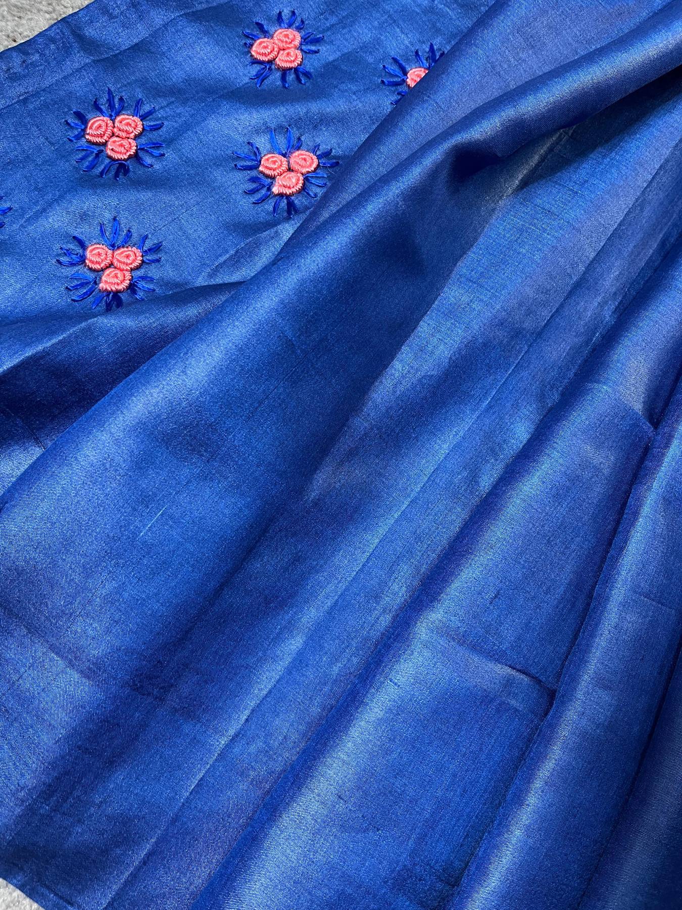 ROYAL BLUE TASSAR SILK PURE HANDLOOM FULKARI SAREE