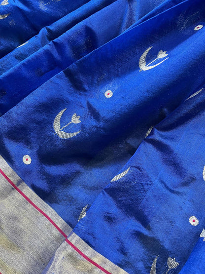 ROYAL BLUE SILKPURE HANDLOOM CHANDERI SAREE