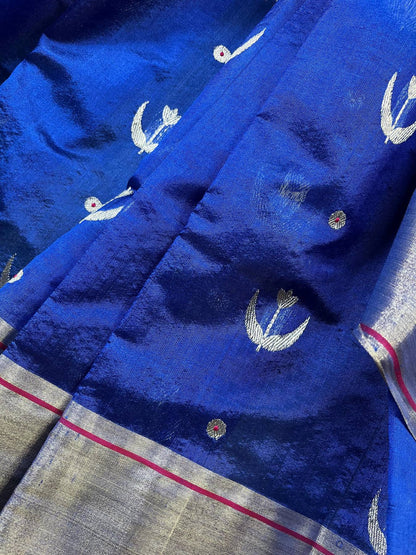 ROYAL BLUE SILKPURE HANDLOOM CHANDERI SAREE