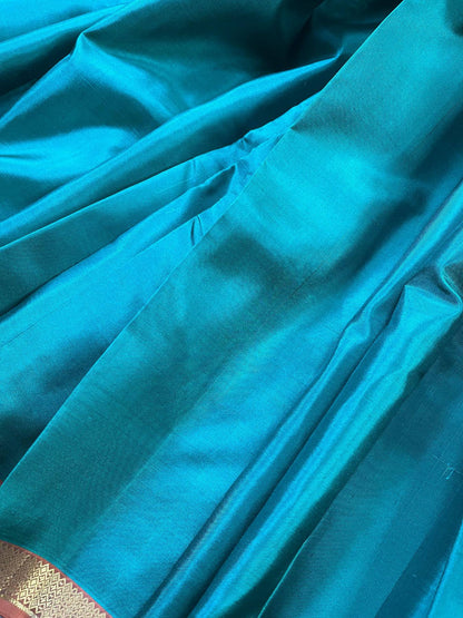 PEACOCK BLUE SILK PURE HANDLOOM KANJIVARAM SAREE