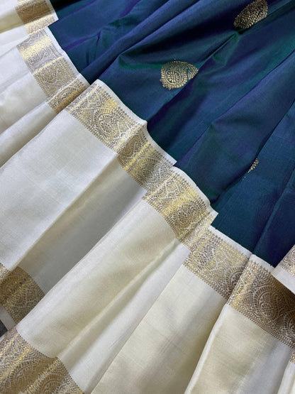 PEACOCK GREEN SILK PURE HANDLOOM KANJIVARAM SAREE
