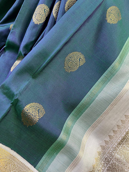 PEACOCK GREEN SILK PURE HANDLOOM KANJIVARAM SAREE