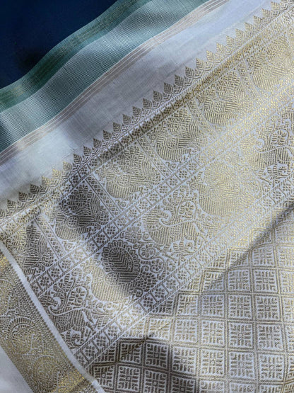 PEACOCK GREEN SILK PURE HANDLOOM KANJIVARAM SAREE
