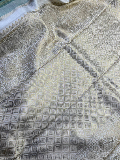 PEACOCK GREEN SILK PURE HANDLOOM KANJIVARAM SAREE