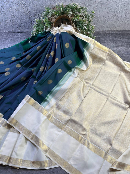 PEACOCK GREEN SILK PURE HANDLOOM KANJIVARAM SAREE