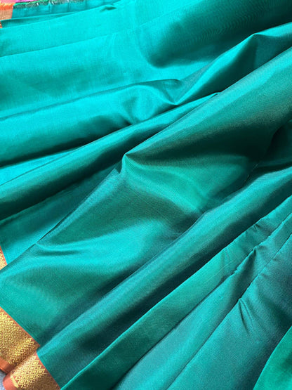 PEACOCK GREEN SILK PURE HANDLOOM KANJIVARAM SAREE