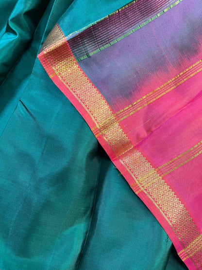 PEACOCK GREEN SILK PURE HANDLOOM KANJIVARAM SAREE