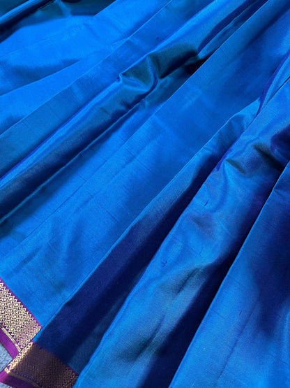 PEACOCK BLUE SILK PURE HANDLOOM KANJIVARAM SAREE