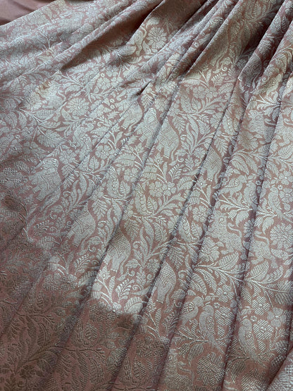 POWDER PINK SILK PURE HANDLOOM BANARASI SAREE