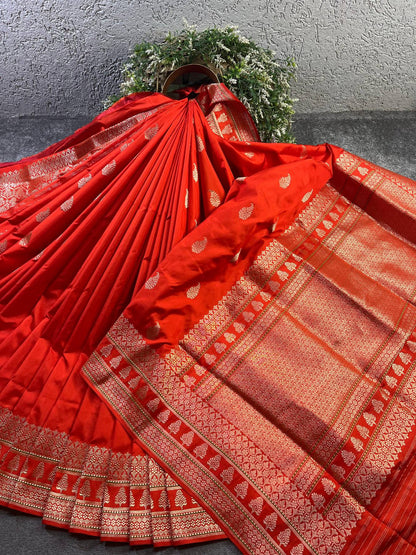 ORANGE SILK PURE HANDLOOM BANARASI SAREE