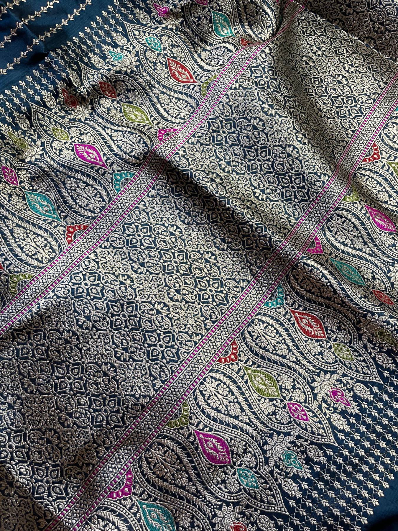 TEAL BLUE SILK PURE HANDLOOM BANARASI SAREE