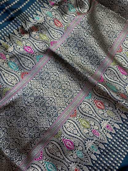 TEAL BLUE SILK PURE HANDLOOM BANARASI SAREE