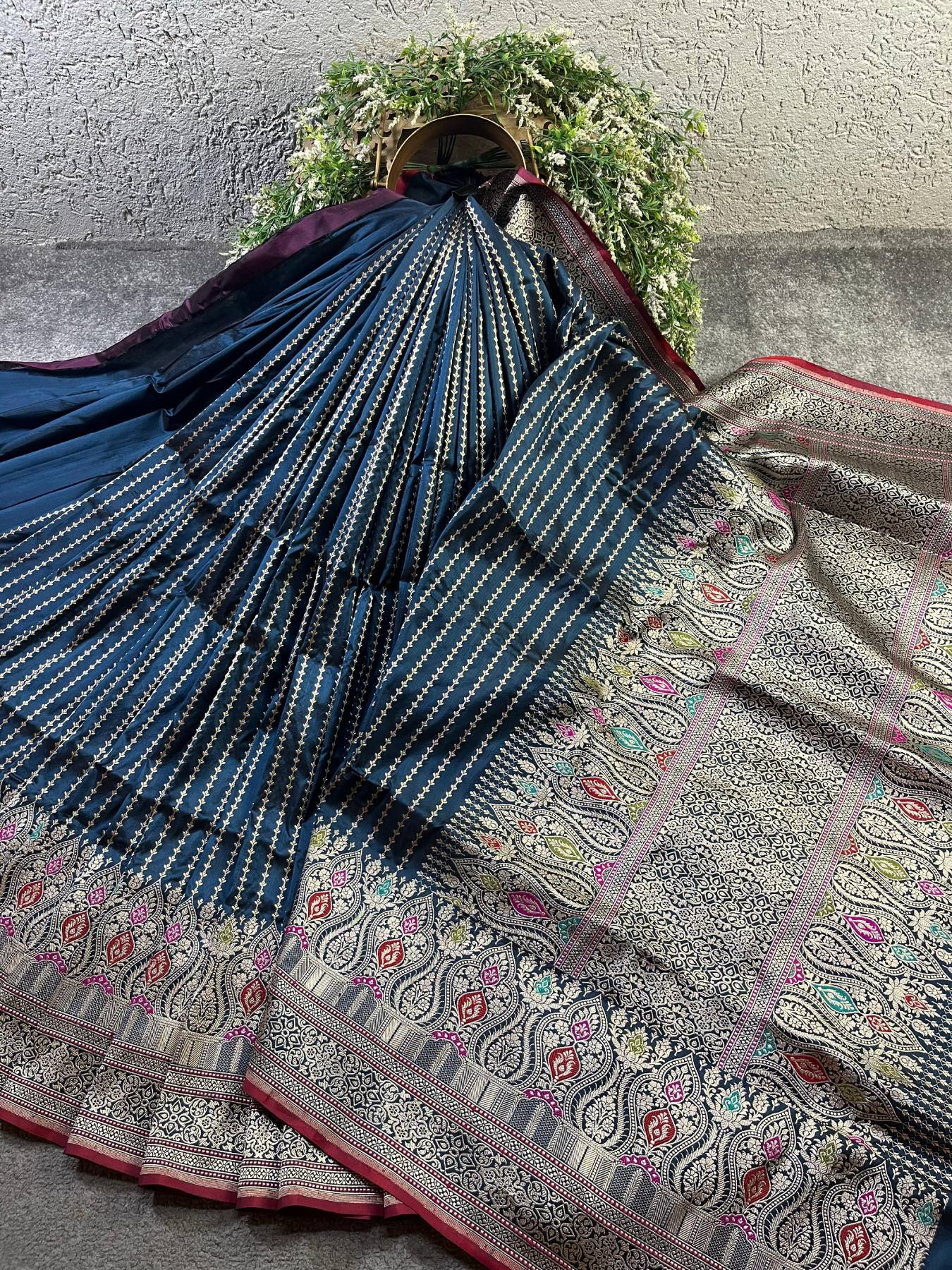 TEAL BLUE SILK PURE HANDLOOM BANARASI SAREE