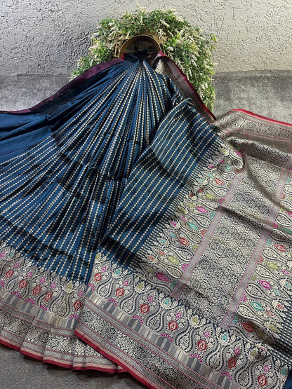 TEAL BLUE SILK PURE HANDLOOM BANARASI SAREE