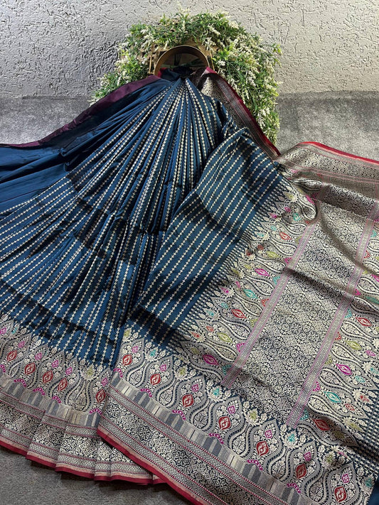 TEAL BLUE SILK PURE HANDLOOM BANARASI SAREE