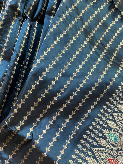 TEAL BLUE SILK PURE HANDLOOM BANARASI SAREE