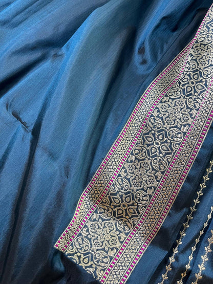 TEAL BLUE SILK PURE HANDLOOM BANARASI SAREE