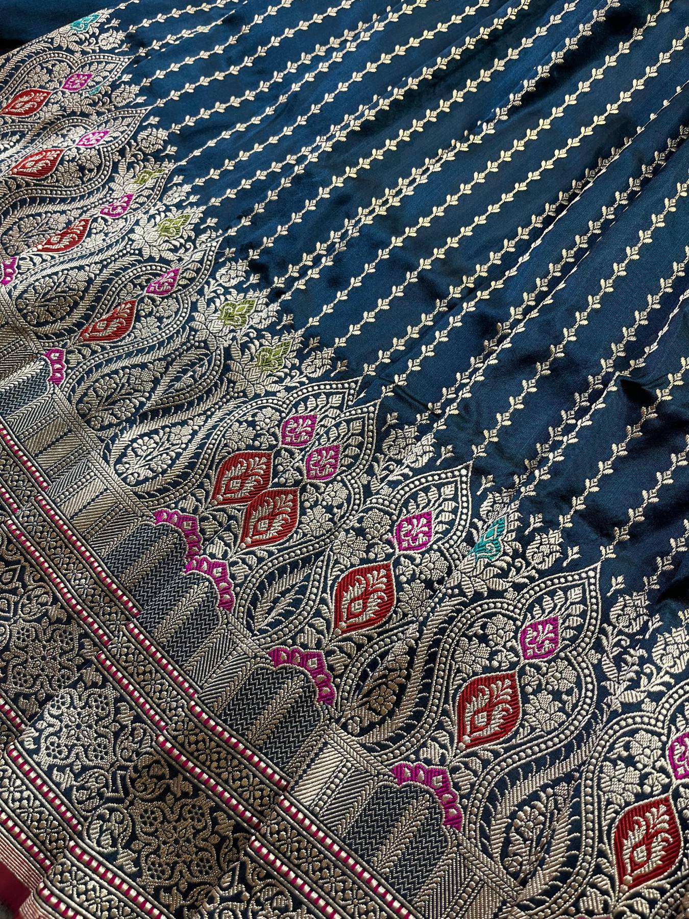 TEAL BLUE SILK PURE HANDLOOM BANARASI SAREE