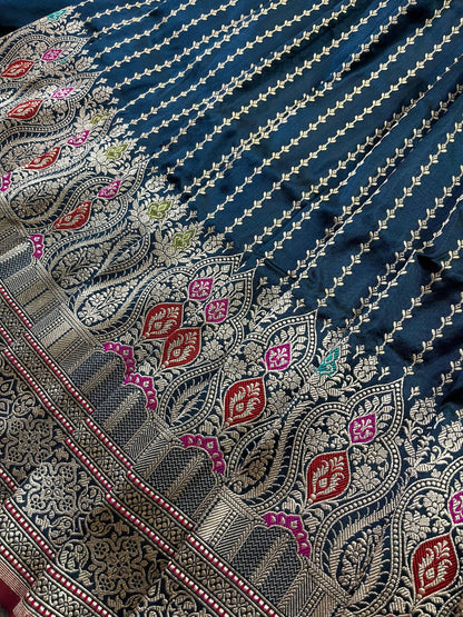 TEAL BLUE SILK PURE HANDLOOM BANARASI SAREE