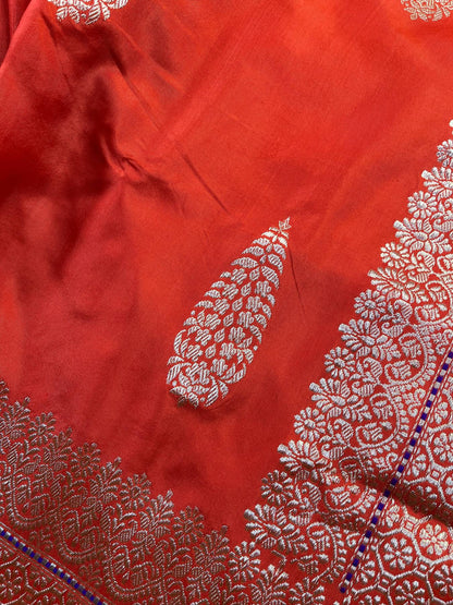 ORANGE SILK PURE HANDLOOM BANARASI SAREE