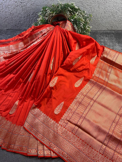 ORANGE SILK PURE HANDLOOM BANARASI SAREE