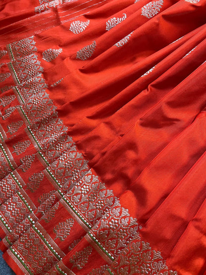 ORANGE SILK PURE HANDLOOM BANARASI SAREE