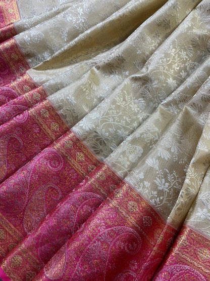 IVORY SILK PURE HANDLOOM KANJIVARAM SAREE